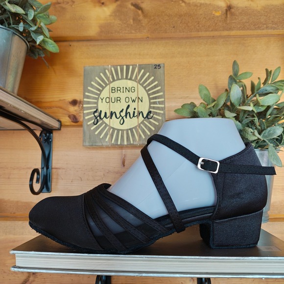HXYOO Black Ballroom Dance Shoes Social Beginner Salsa Latin Closed Toe Size 6.5 - Picture 3 of 11